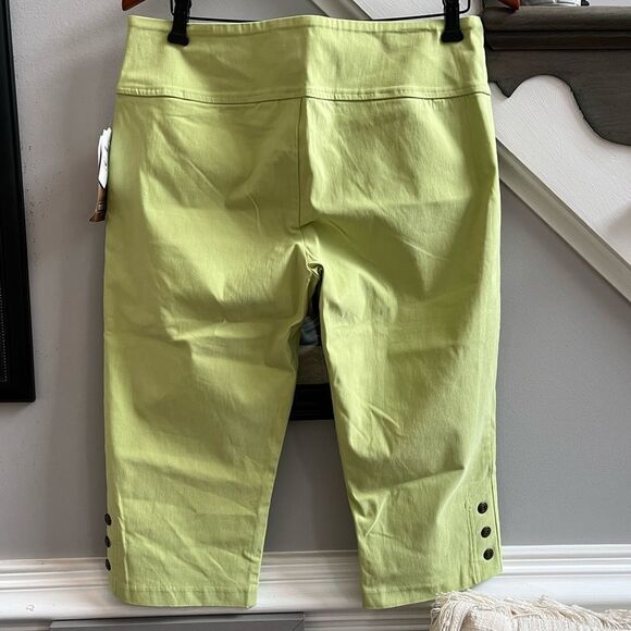 Tribella Sport Lime Green Stretch Capri Button Cuff Pants sz 12P NWT - Picture 4 of 5